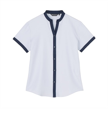 【COFREX】 配色 スキッパー衿 ブラウス 半袖 レディースデザインシャツ