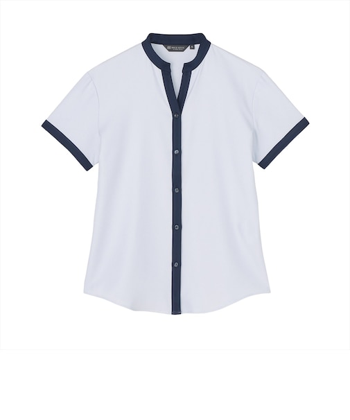 【COFREX】 配色 スキッパー衿 ブラウス 半袖 レディースデザインシャツ