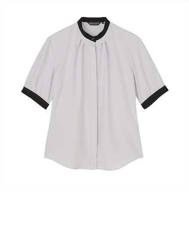 【COFREX】 配色 ギャザー衿 ブラウス 五分袖 レディースデザインシャツ