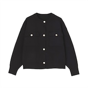 アウター ダブルジャカード ポケット付き ジャケット レディース