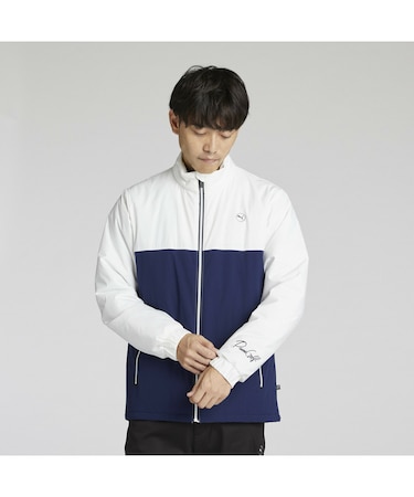 メンズ ゴルフ ストレッチ タフタ カラー ブロック フルジップ ジャケット