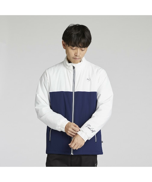 メンズ ゴルフ ストレッチ タフタ カラー ブロック フルジップ ジャケット