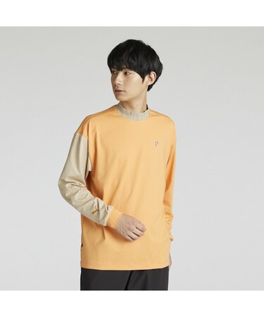 メンズ ゴルフ PC ストレッチ アシンメトリー CB P ロゴ 長袖 シャツ