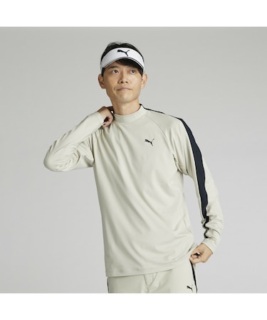 メンズ ゴルフ PF ストレッチ ピーチ スムース モックネック 長袖 シャツ
