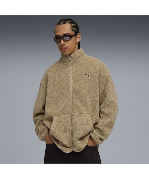 メンズ ESS エレベーテッド リラックスド フルジップ シェルパ ジャケット