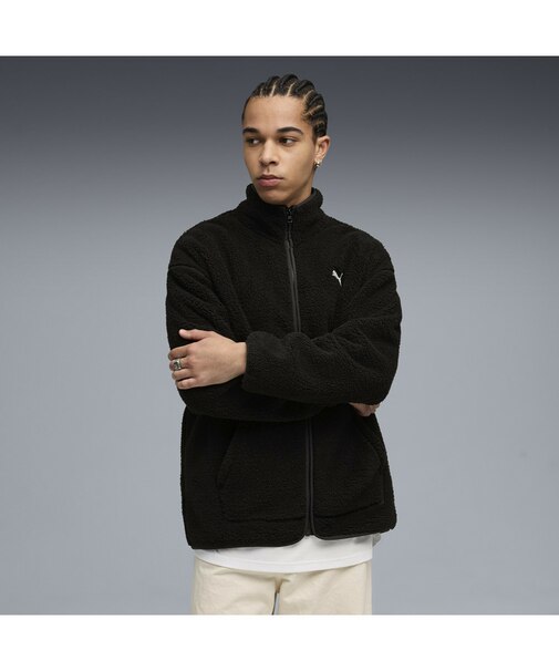 メンズ ESS エレベーテッド リラックスド フルジップ シェルパ ジャケット