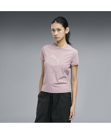 ウィメンズ DARE TO スリム ハーフジップ ラップ ニット グラフィック 半袖 Tシャツ DARE TO Slim Graphic Tee