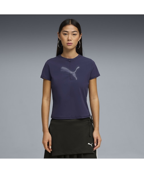 ウィメンズ DARE TO スリム ハーフジップ ラップ ニット グラフィック 半袖 Tシャツ DARE TO Slim Graphic Tee