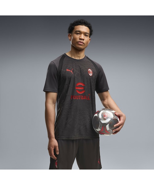 ACミラン  シャツ 黒赤 練習着 メンズ ACミラン トレーニング 半袖 シャツ ACM Training Jersey