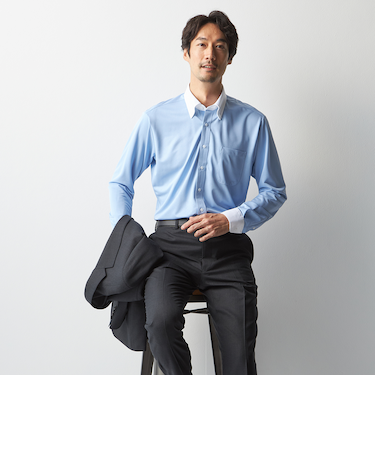 スーパーノンアイロンストレッチシャツ ボタンダウン 織柄クレリック