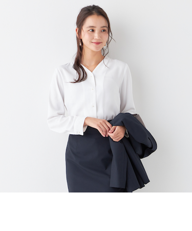 ORIHICA美ラクるブラウス パールボタン前開き Vネック