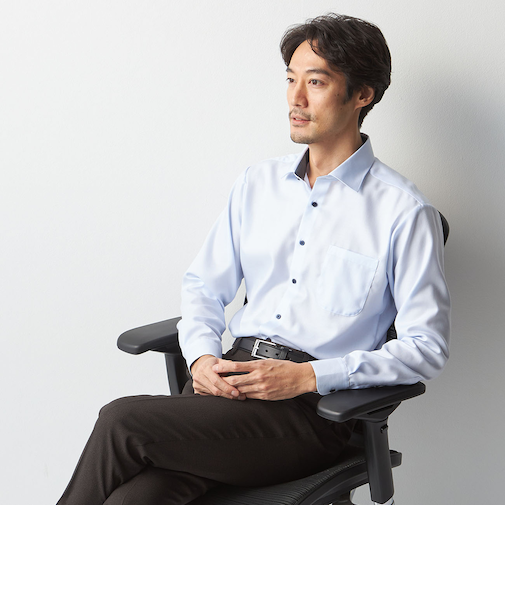 スーパーノンアイロンコットンシャツ ワイドカラー 織柄