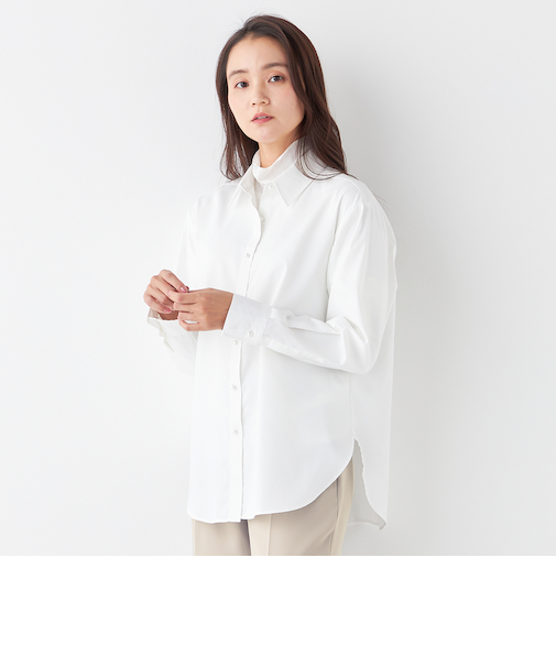 ORIHICA美ラクるブラウス パールボタン付きレギュラーカラー