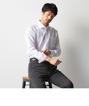 スーパーノンアイロンコットンシャツ ワイドカラー 織柄