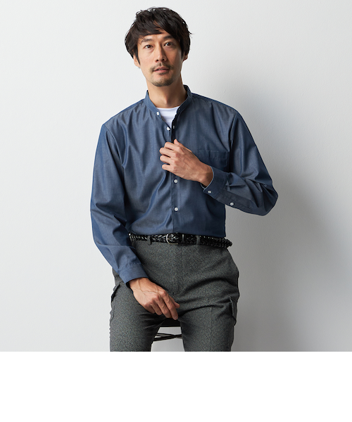 ビジカジシャツ デニム バンドカラー｜オリヒカの通販｜&mall