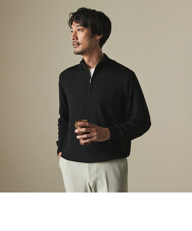 ＜Begin公式WEB10月掲載アイテム＞ビズニット（BIZ KNIT） ハーフジップ モックネック