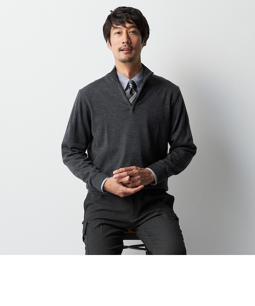 Begin公式WEB10月掲載アイテム＞ビズニット（BIZ KNIT） ハーフジップ