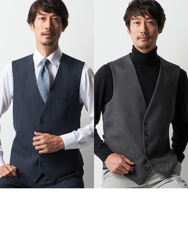 リバーシブルジレ 紺ウィンドウペーン・グレーカルゼ