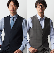 リバーシブルジレ 紺バーズアイ・グレーグレンチェック