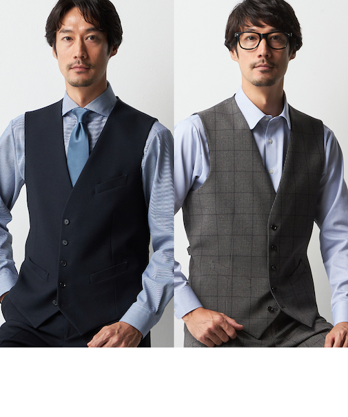 リバーシブルジレ 紺バーズアイ・グレーグレンチェック