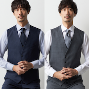 リバーシブルジレ 紺無地・グレーウィンドウペーン