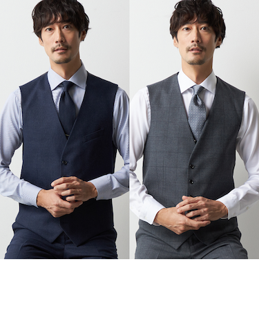 リバーシブルジレ 紺無地・グレーウィンドウペーン