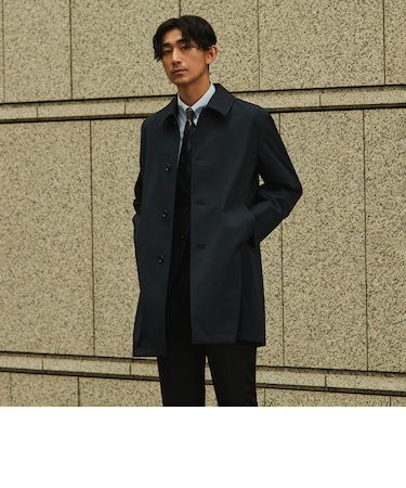 撥水ステンカラーコート 合繊デニム調