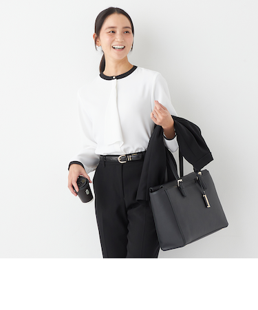 ORIHICA美ラクるブラウス ラッフル配色ボウタイ