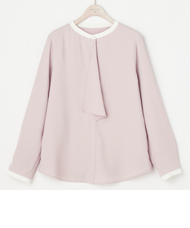 ORIHICA美ラクるブラウス ラッフル配色ボウタイ