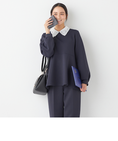 らくちんセットアップ レース取り外しペプラムブラウス