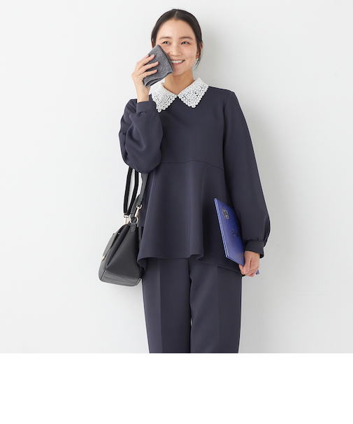 らくちんセットアップ レース取り外しペプラムブラウス