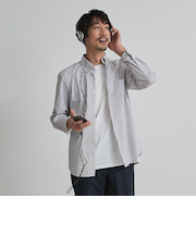 ビジカジシャツ ストライプスナップダウン