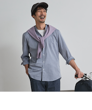 ビジカジシャツ デニム調バンドカラー