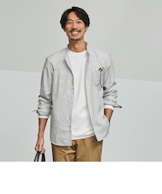 ビジカジシャツ ストライプバンドカラー