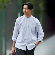 ビジカジシャツ 地付きストライプバンドカラー