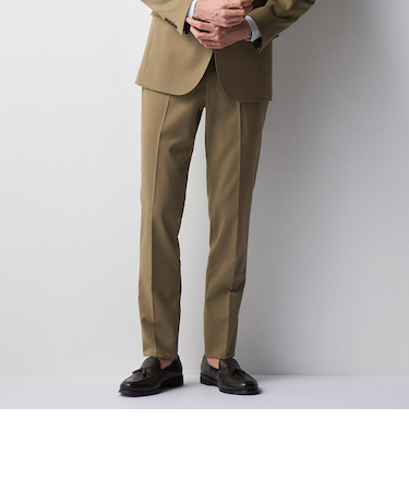 スマート ビズ セットアップ スラックス 組織無地 裾上げ済み