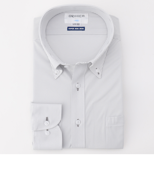 オリヒカ ライム イタリア製生地 super120's ストレッチ ストライプ スーパーノンアイロンストレッチシャツ ボタンダウン ストライプ