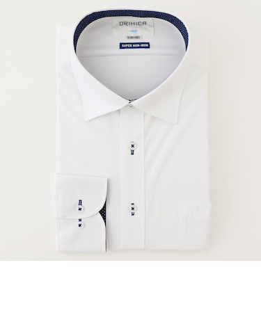 スーパーノンアイロンストレッチシャツ ワイドカラー 織柄