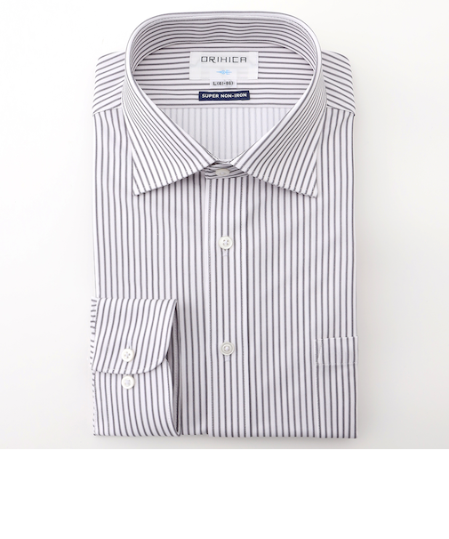 スーパーノンアイロンストレッチシャツ ワイドカラー ストライププリント