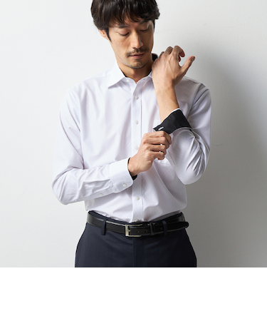 スーパーノンアイロンストレッチシャツ ワイドカラー 織柄プリント