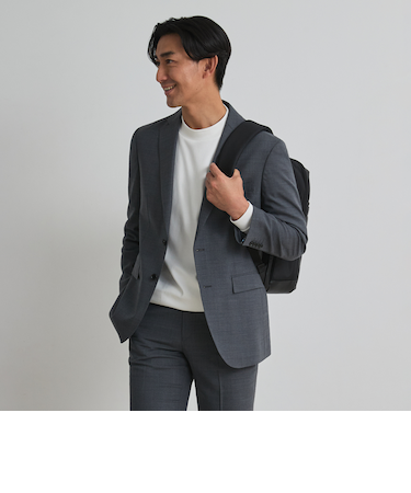 スマート ビズ セットアップ ジャケット 織柄無地