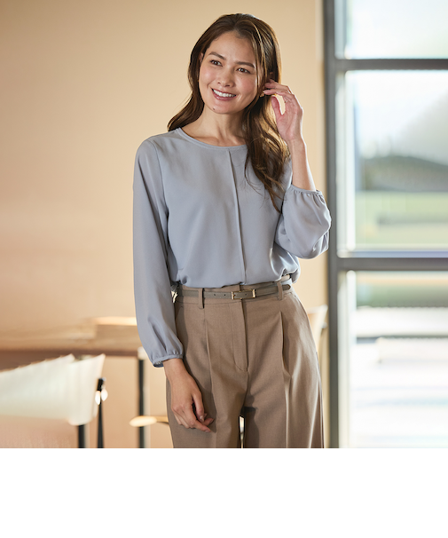 ORIHICA美ラクるブラウス パイピングカットソー