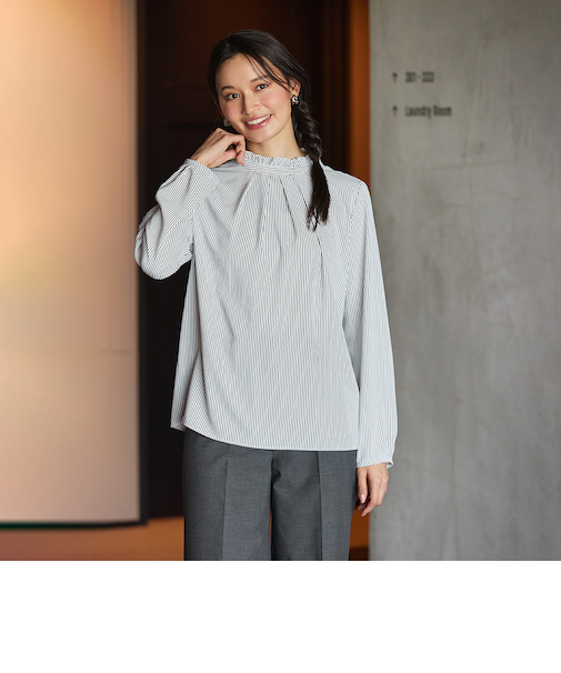 ＜CLASSY.ONLINE2月掲載アイテム＞ORIHICA美ラクるブラウス スタンドフリルストライプ