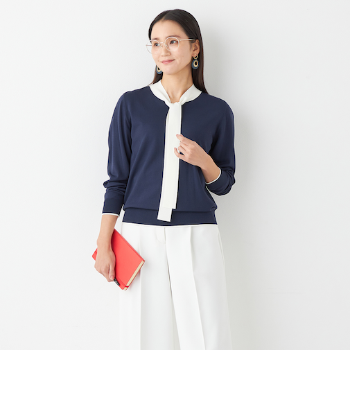 ＜CLASSY.ONLINE2月掲載アイテム＞ORIHICA美ラクるニットCOMFY 配色ボウタイ