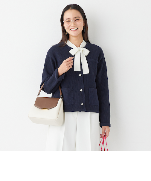 ORIHICA美ラクるニットCOMFY ツイード風ニットジャケット