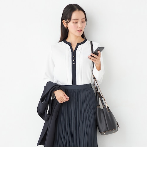 ORIHICA美ラクるブラウス キーネック配色｜オリヒカの通販｜&mall