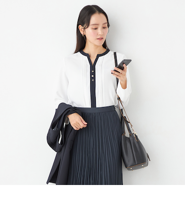 ORIHICA美ラクるブラウス キーネック配色