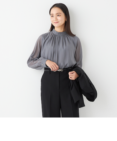 ORIHICA美ラクるブラウス ラメシアーハイネック