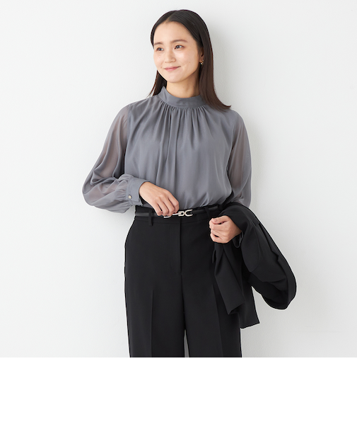 ORIHICA美ラクるブラウス ラメシアーハイネック