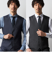 リバーシブルジレ 紺デニム調・グレーデニム調